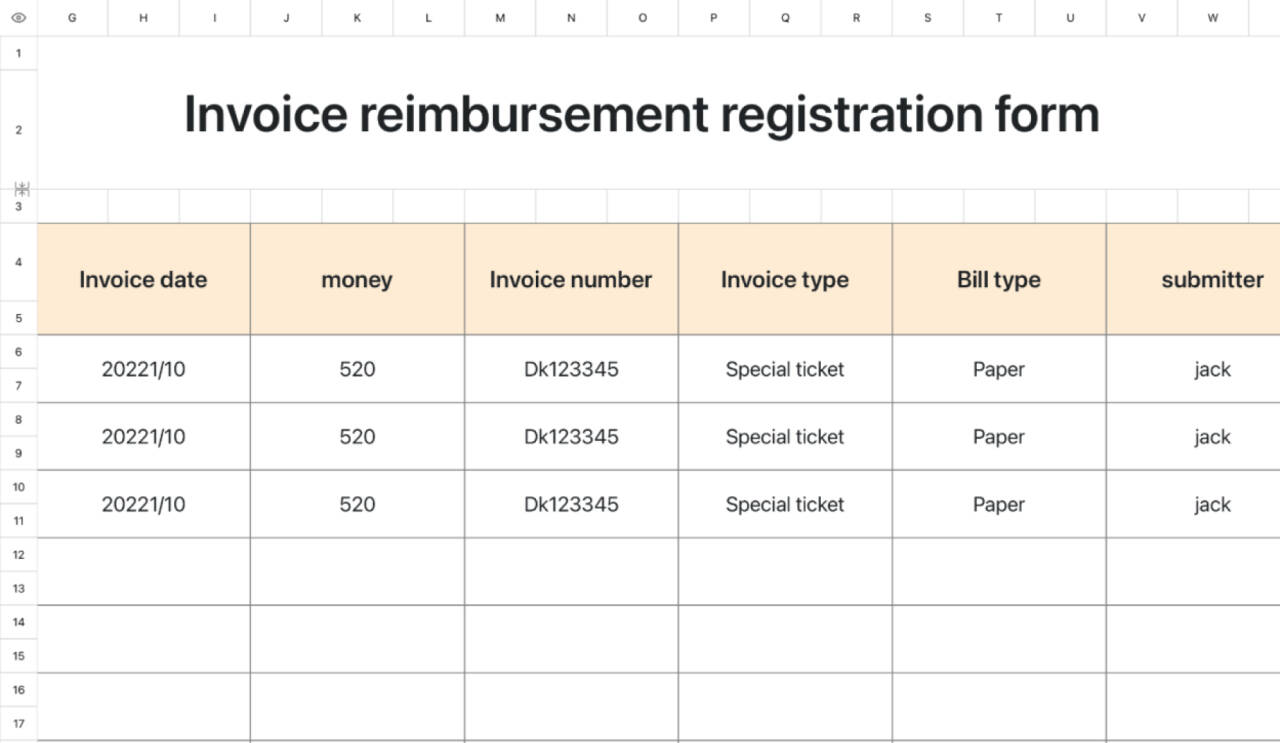 Invoice reimbursement registration form